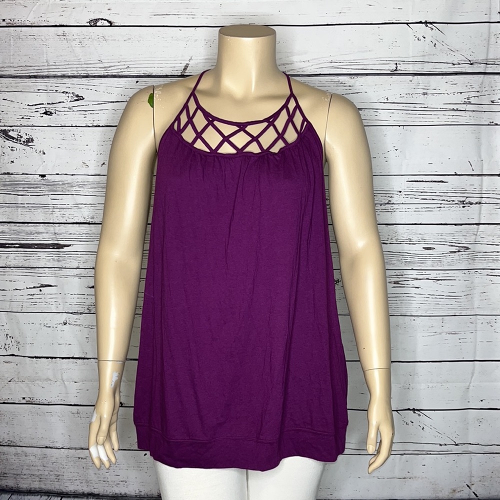 Lane Bryant NWT Size 22/24 Purple Criss-Cross Neckline Keyhole Knit Tank Top